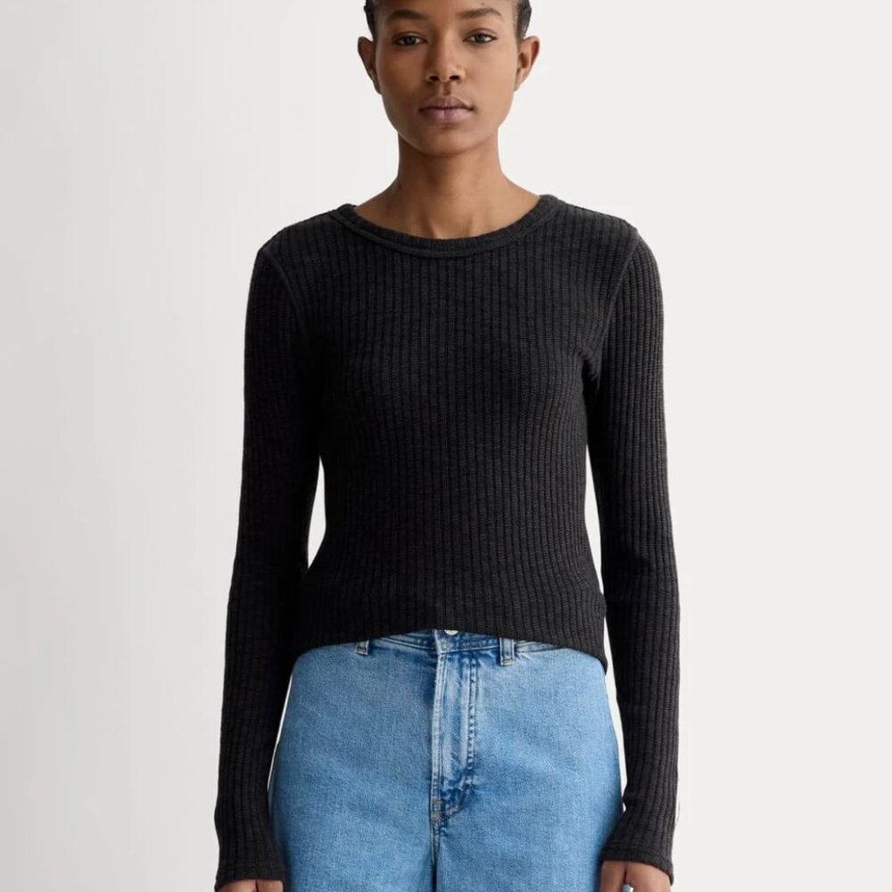 Everlane Cozy Rib Long-Sleeve Tee - size XS Black